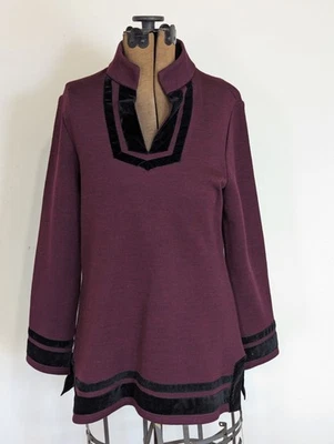 Túnica Soft Surroundings Terciopelo Ribete Mujer Talla M Borgoña Mezcla Lana Clásica Foto 1 de 4