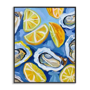 Lemon and Oyster Pattern by LSR Design Studio Black Framed Food Giclee Art Print - Picture 1 of 9