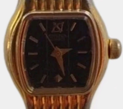 Vtg Citizen Qtz Gold Plated Water Res Ladies Women's Watch BlackDial 5930-S09591 - image 1 of 4