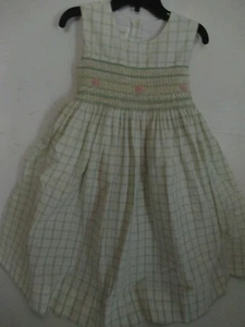 AA) Hand Smocked Size 4 Stasburg Green Yellow Fully Lined Dress - Picture 1 of 9