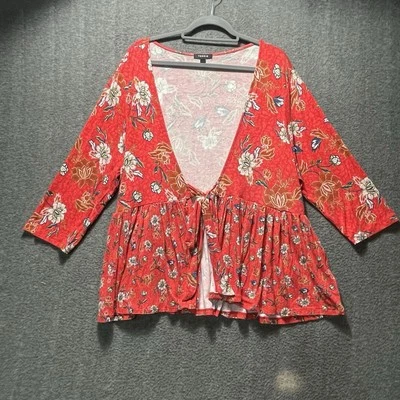 Chaqueta Torrid Mujer Roja Floral Boho 2 2X 18-20 Tejida Manga 3/4 Corbata Frontal Foto 1 de 4