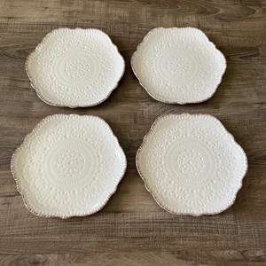 Pfaltzgraff CHATEAU Cream Salad Plates 8.5” Embossed Lace SET OF 4 ~ BEAUTIFUL - Picture 1 of 9