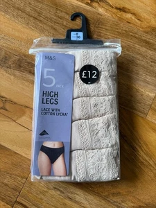 5 PAIRS OF M&S HIGH LEG KNICKERS / BRIEFS - SIZE 8 - BEIGE / NUDE - UNUSED - Picture 1 of 4