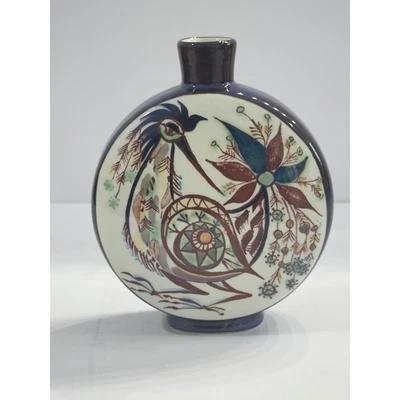 Jarrón redondo Royal Copenhagen Dinamarca pájaro diseño floral arte cerámica Foto 1 de 4