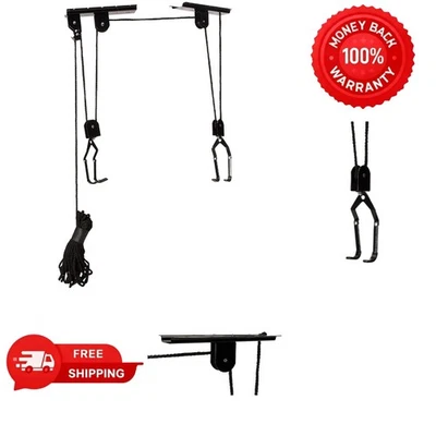 4-Pack Bike Hoist - 100lb Capacity Overhead Pulley System for Secure Garage S... - Image 1 of 4