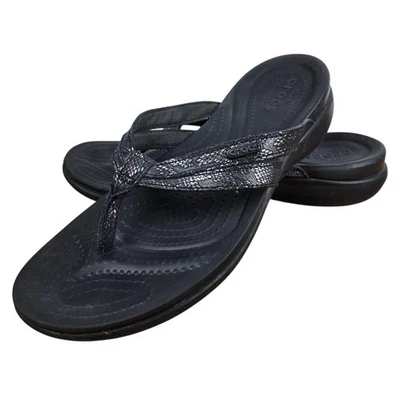 Crocs Capri Dark Gray Snake Print Sandals 10 Flip Flop Thong 205478 Double Strap - Image 1 of 4