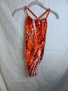 Nike Girls One Piece Swimsuit Size 10/26 Red Orange White - Picture 1 of 3