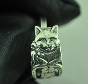 Dainty Solid 925 Sterling Silver My Little Kitty Cat Adjustable Spoon Ring - Picture 1 of 6