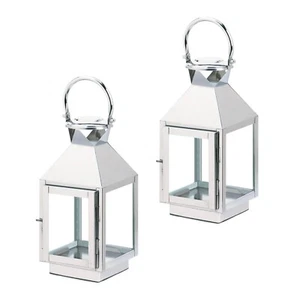 Lote de 2 piezas linterna vela Dapper ventanas de vidrio centro de mesa de acero inoxidable 6x12" - Imagen 1 de 9