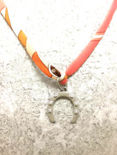 Auth HERMES Necklace Pendant Tourbillon Orange Silk Horseshoe Used F/S #18