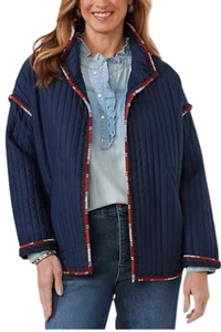 Democracy Womens Long Slv Quilted Jacket Midnight Blue - Picture 1 of 1