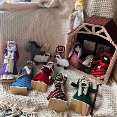 Vintage Christmas Nativity Jesus Needlepoint cross stitch plastic Canvas FULL - Image 1 of 4