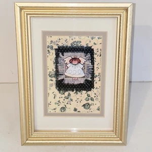 Gold Framed & Matted Folkart Angel Art Print by Cathy Neunaber Carlinville IL - Picture 1 of 10