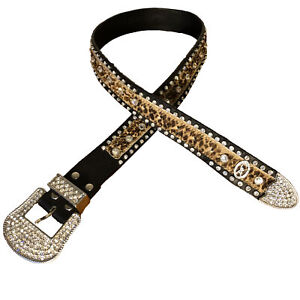 Christine Alexander Western Swarovski Crystal Studded Leather Belt  Size MED