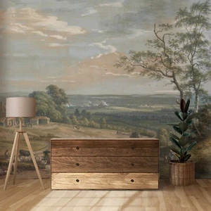 Rural painting retro wall mural Self-adhesive & Regular wallpaper Vintage scenic - Picture 1 of 12