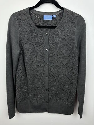 Simply Vera Vera Wang Cardigan Sweater Womens Large Grey Silver Button Front AS Foto 1 de 4