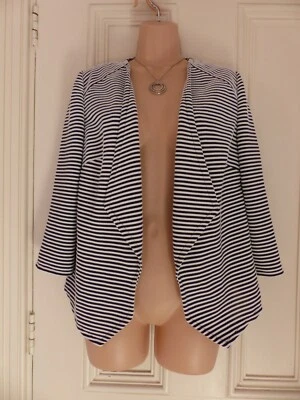 Lovely navy and white striped waterfall jacket Marks and Spencer size 8 - Image 1 of 4