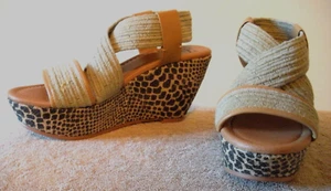 NIB $118 LUCKY BRAND Tan Black Naturecore Snake Ravencore Indie Wedge Shoes 6.5M - Picture 1 of 6