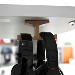 Holz Dual Selbstklebende Halterung Kopfhörer Ständer Haken Unter Tisch - Bild 1 von 7