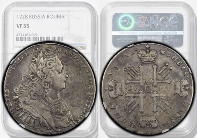 RUSSIA, Peter II, Rouble 1728, Moscow, Rare!, NGC VF 35 - Image 1 of 4