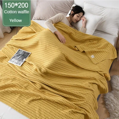 100% Cotton Bedding Waffle Blanket Soft Lightweight Blanket Cotton Quilt - Image 1 of 4