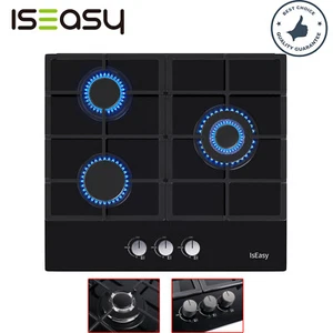 Cocina de gas 24" 3 quemadores estufa incorporada vidrio templado superficie GLP/NG cocina EE. UU. - Imagen 1 de 8