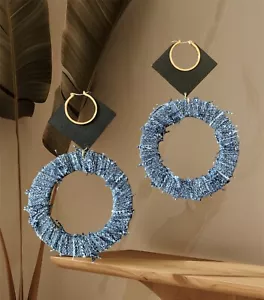 Orecchini donna fatti a mano legno moda denim dichiarazione trendy accessori - Foto 1 di 7