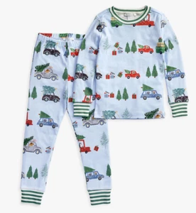 Pottery Barn Kids Cotton Christmas Cars Tight Fit Pajamas Size 4 Blue 2 pc. NEW - Picture 1 of 7