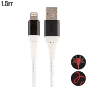 1.5FT 8 Pin For iPhone to USB-A Sync Data Charging Reinforced Braided Cord White - Picture 1 of 6