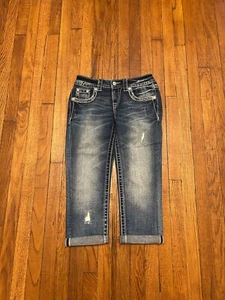 Miss Me Jeans Womens 25 Mid Rise Capri Color Blue - Picture 1 of 6