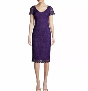 TRINA TURK Damen 4 lila Spitze kurzärmelig knielang Partymantelkleid - Bild 1 von 9