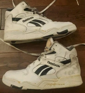 DIRTY VINTAGE 1990'S REEBOK WHITE HIGHTOP BASKETBALL SHOES MEN'S SIZE US10.5 - Picture 1 of 12