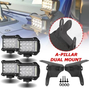 4PCS 4" LED Light Bar + A-Pillar Dual Mount Bracket for Jeep Wrangler JL 2018-22 - Picture 1 of 11