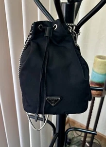 PRADA Nylon /Leather Drawstring Wristlet Bucket Bag Tessuto 3 Ways/3 Straps - Picture 1 of 21
