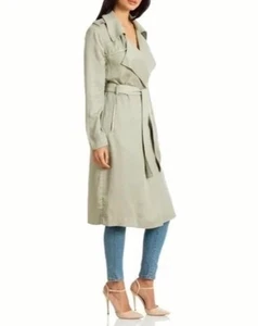 Badgley Mischka Sage Long Trench Coat Small Faux Leather Trim, Fall Layering - Picture 1 of 16
