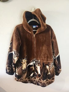 Vintage 90s Northern Reflections Cardigan Fleece Womens Medium M Horses Jacket - Picture 1 of 4