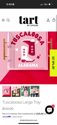 Tuscaloosa Alabama tart by Taylor tray and coasters. Pink and crimson design - Image 1 of 3