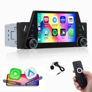 1 Din Car Stereo Radio Wireless Apple/Android CarPlay 5" Touch MP5 Bluetooth BT - Picture 1 of 21