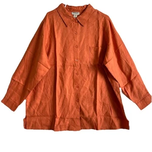 Camisa Bridgewater Studios 100 % lino para mujer 2X naranja manga larga abotonada - Imagen 1 de 8