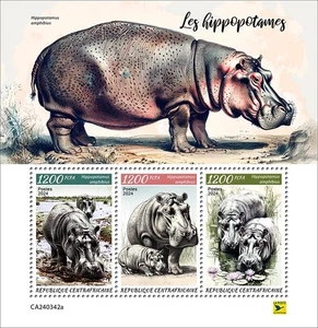 Hippopotamus MNH Stamps 2024 Central African M/S - Picture 1 of 1