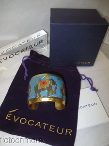 DESIGNER EVOCATEUR INDIAN ELEPHANTS BLUE SWAROVSKI CUFF BRACELET RETIRED NOS - Picture 1 of 6
