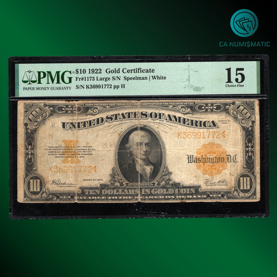 FR.1173 1922 $10 Dollars Gold Certificate, HILLEGAS NOTE, PCGS 15, 91772 - Image 1 of 2