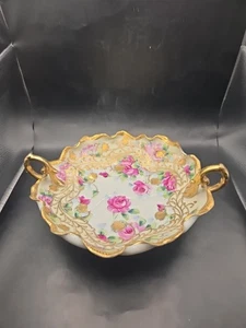 Antiguo cuenco Nippon 2 asas 10" pintado a mano con borde con volantes (1891-1911) - Imagen 1 de 22