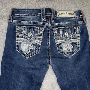 Rock Revival Celinda Skinny Dark Wash Denim Jeans 27 Low Rise Faded Bling - Picture 1 of 10