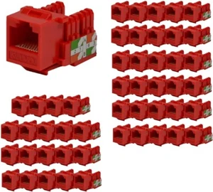 Logico KJ6226 8P8C Keystone Jack Cat6 Red Network Ethernet 110 Punchdown 50pcs - Picture 1 of 4