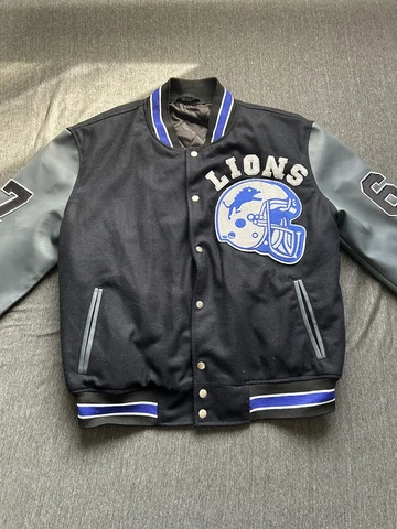Detroit Lions Varsity Jacket Size 2XL Black Blue #67 (See Description) Cover