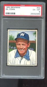 1950 Bowman #54 Gil Coan PSA 6 Graded Baseball Card MLB Washington Senators