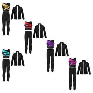 Kids Girls Tracksuits Patchwork Outfits Long Sleeve Set Stand Collar Jacket - Picture 1 of 53