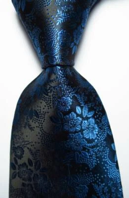 Nueva Corbata Clásica Floral Negra Azul TEJIDA JACQUARD 100% Seda Para Hombre Foto 1 de 2