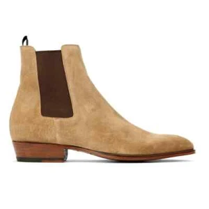 Stivali chelsea fatti a mano uomo colore beige scamosciato, stivaletti uomo, stivali casual uomo - Foto 1 di 5